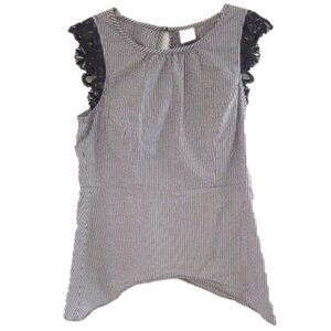 Cabi Navy & White Striped Sleeveless Lace Tunic Blouse – Medium Cotton Spandex